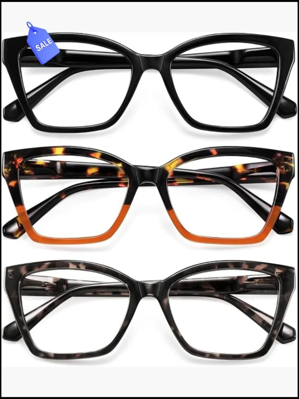 Cat Eye Reading Glasses for Women, Blue Light Blocking Readers 3 Pack